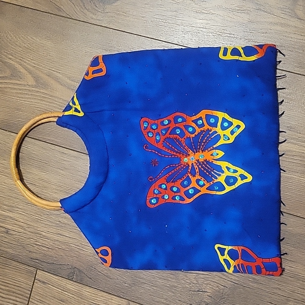 Blue Butterfly Satchel Tote with Bamboo Handles. Super cute !